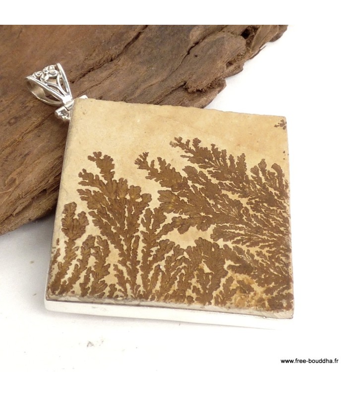 Pendentif Psilomelane dendrite germanique - argent 925
