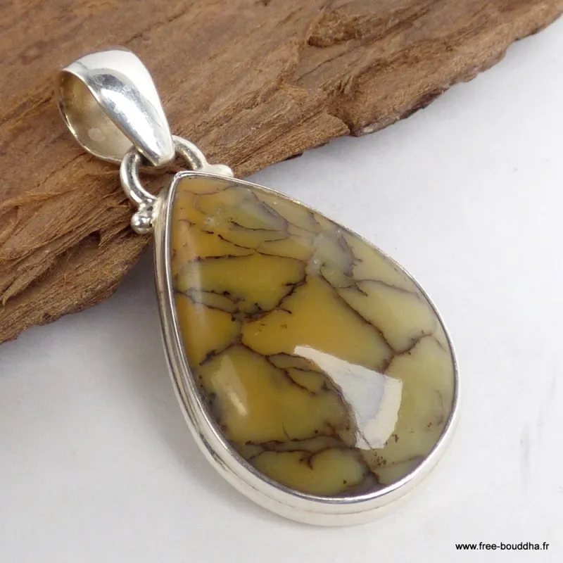 Pendentif goutte Opale dendritique australienne - argent 925 - Pendentifs pierres naturelles