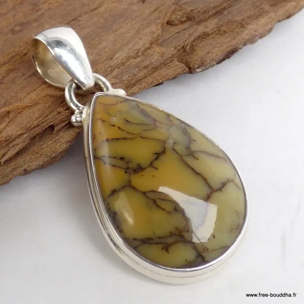 Pendentif goutte Opale dendritique australienne - argent 925 - Pendentifs pierres naturelles
