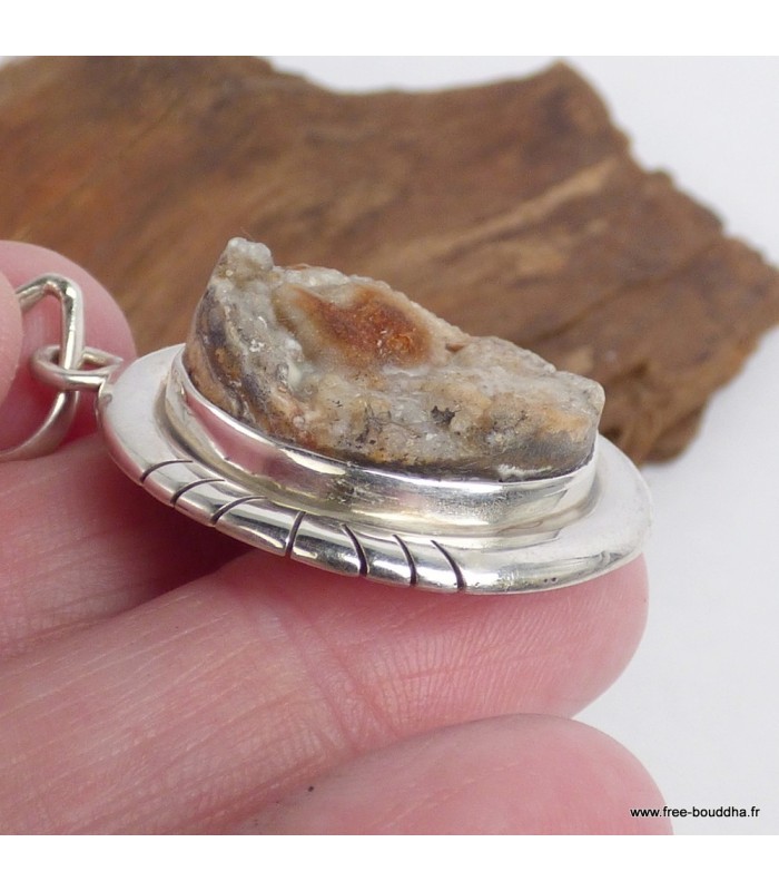 Pendentif argent Pierre du désert - effet rocher