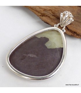 Pendentif en Préhnite sur roche-mère – Argent 925 poinçonné