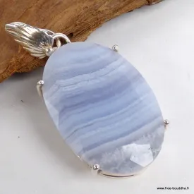 Pendentif Onyx bleu à bandes forme ovale - Pendentifs pierres naturelles