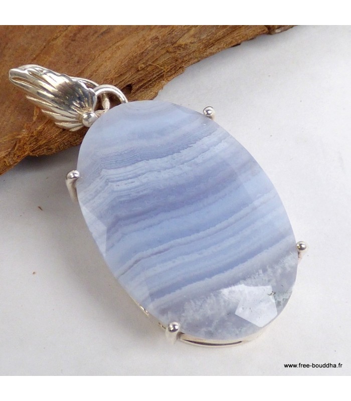 Pendentif Onyx bleu à bandes forme ovale