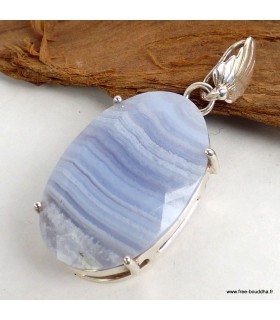 Pendentif onyx bleu à bandes véritable en argent 925