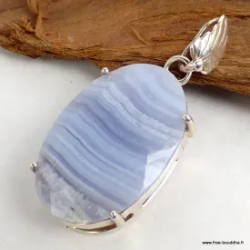 Pendentif Onyx bleu à bandes forme ovale - Pendentifs pierres naturelles