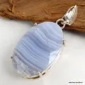 Pendentif Onyx bleu à bandes forme ovale - Pendentifs pierres naturelles