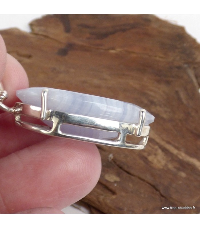 Pendentif Onyx bleu à bandes forme ovale