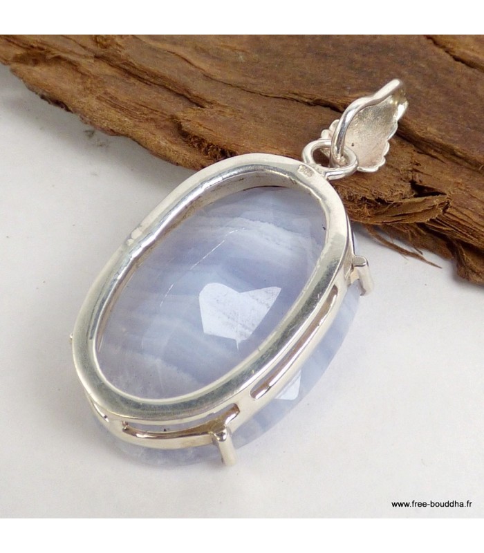 Pendentif Onyx bleu à bandes forme ovale