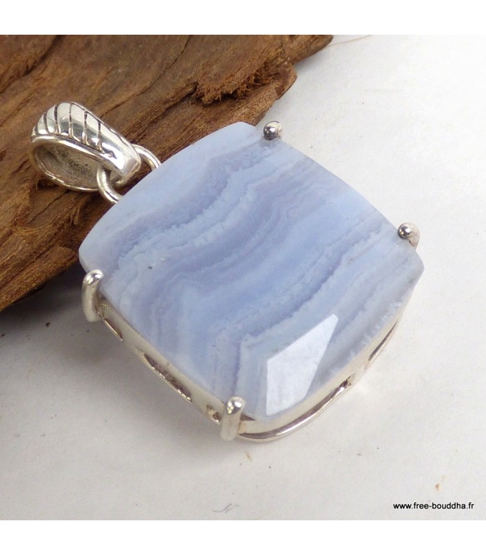 Pendentif Onyx bleu à bandes forme carrée