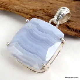 Pendentif Onyx bleu à bandes forme carrée - Pendentifs pierres naturelles