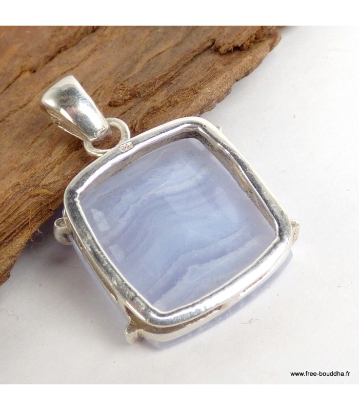 Pendentif Onyx bleu à bandes forme carrée