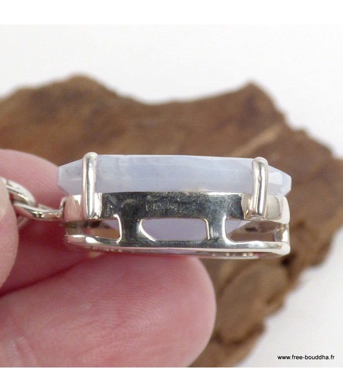 Pendentif Onyx bleu à bandes forme carrée