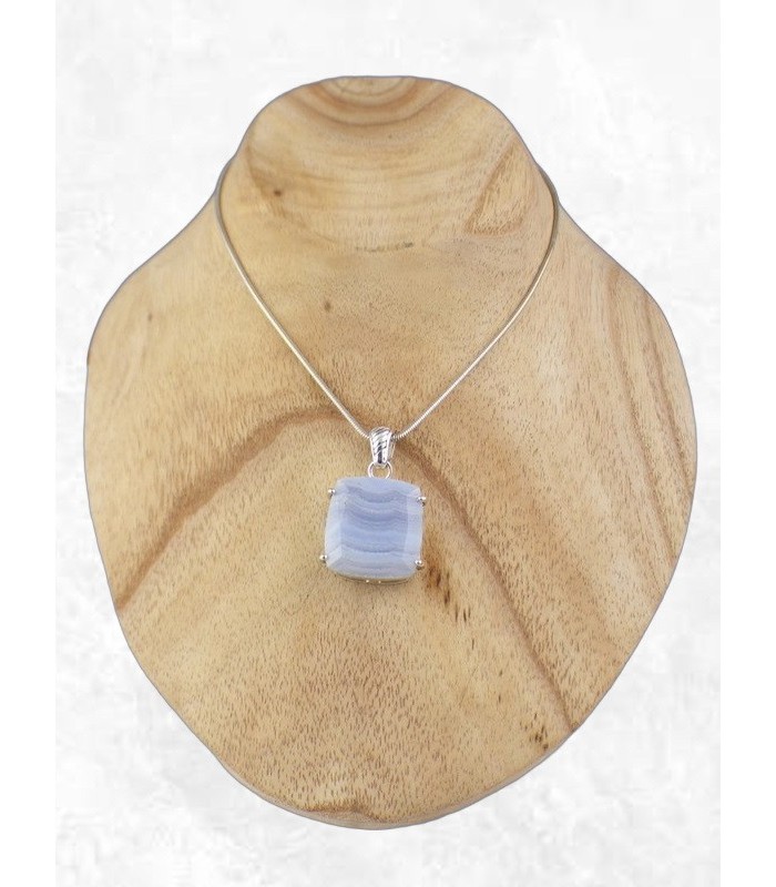 Pendentif Onyx bleu à bandes forme carrée