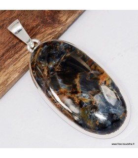 Pendentif Pietersite AAA gris fauve, argent 925 authentique Namibie