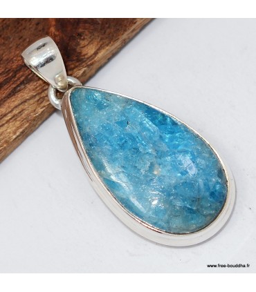 Pendentif apatite bleue néon naturelle en argent 925 certifié