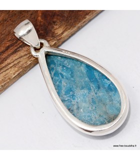 Pendentif apatite bleue néon naturelle en argent 925 certifié