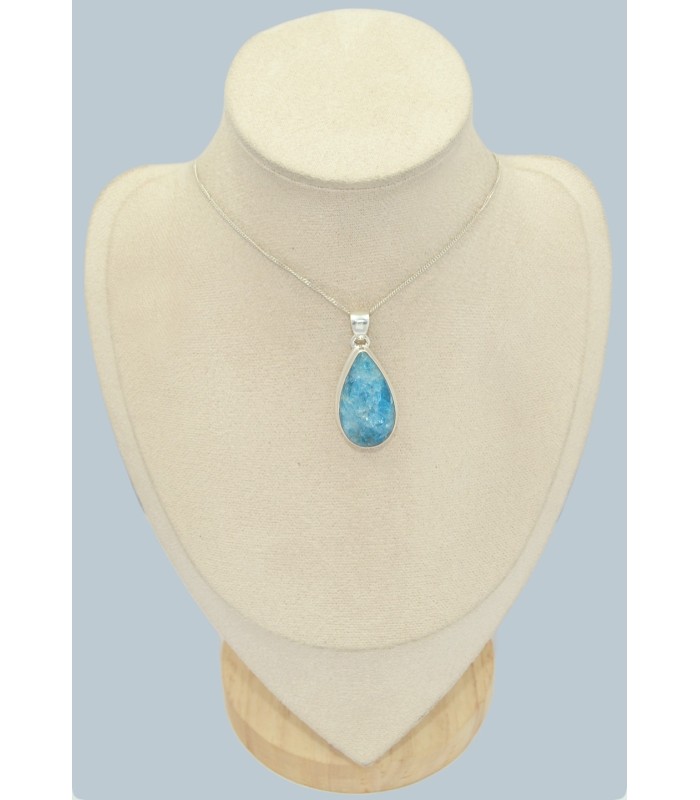 Pendentif pierre Apatite bleue néon - Authentique
