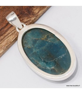 Pendentif apatite bleue certifié en argent 925 pierre naturelle