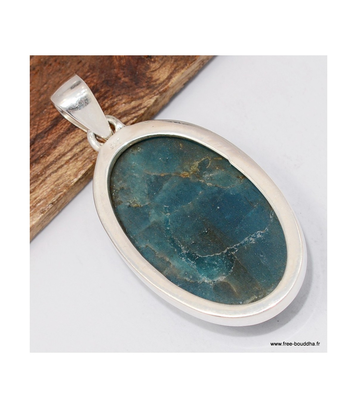 Pendentif Argent Sterling 925 Fait Main, Pierre Apatite Naturelle Neon, Ovale, Bijou Artisanal