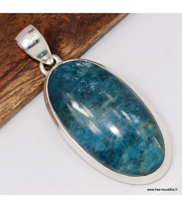 Pendentif Apatite bleue néon naturelle – Argent 925 certifié