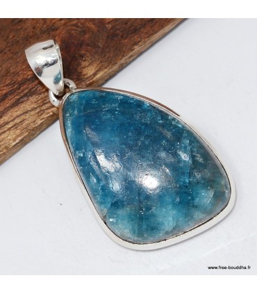 Pendentif apatite bleue certifié en argent 925 naturelle néon