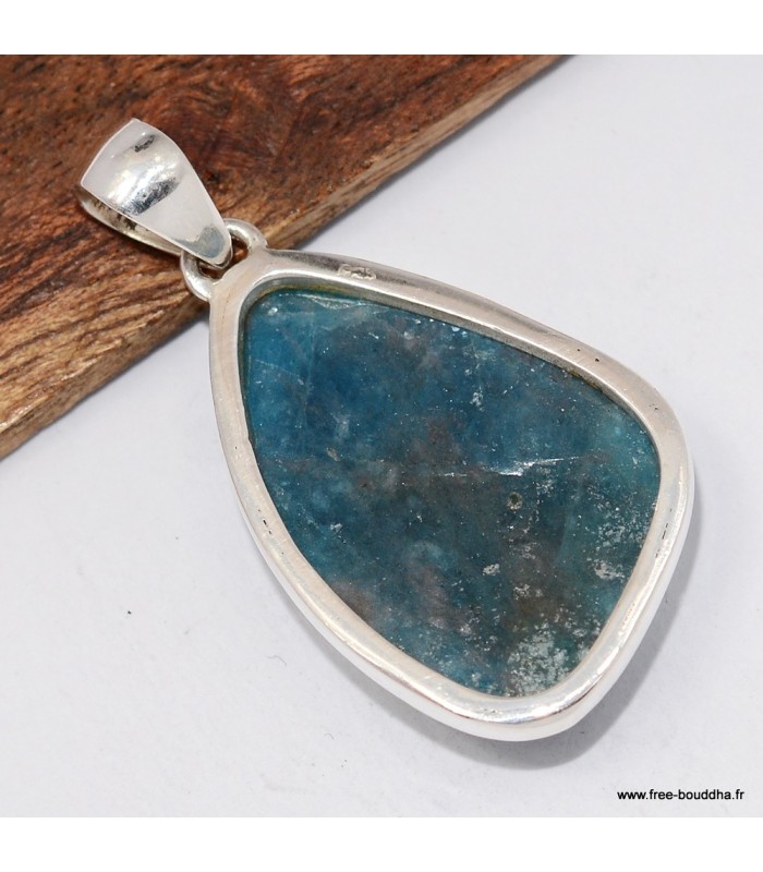 Bijou Apatite bleu néon véritable – Pendentif en argent poinçonné