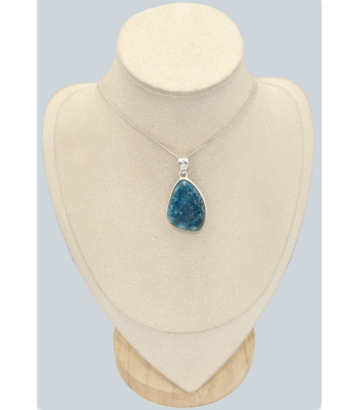 Bijou Apatite bleu néon véritable – Pendentif en argent poinçonné