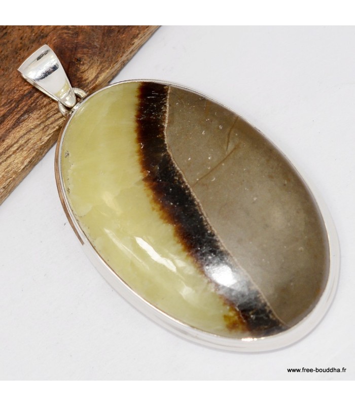 Pendentif Septaria jaune naturelle Madagascar argent 925