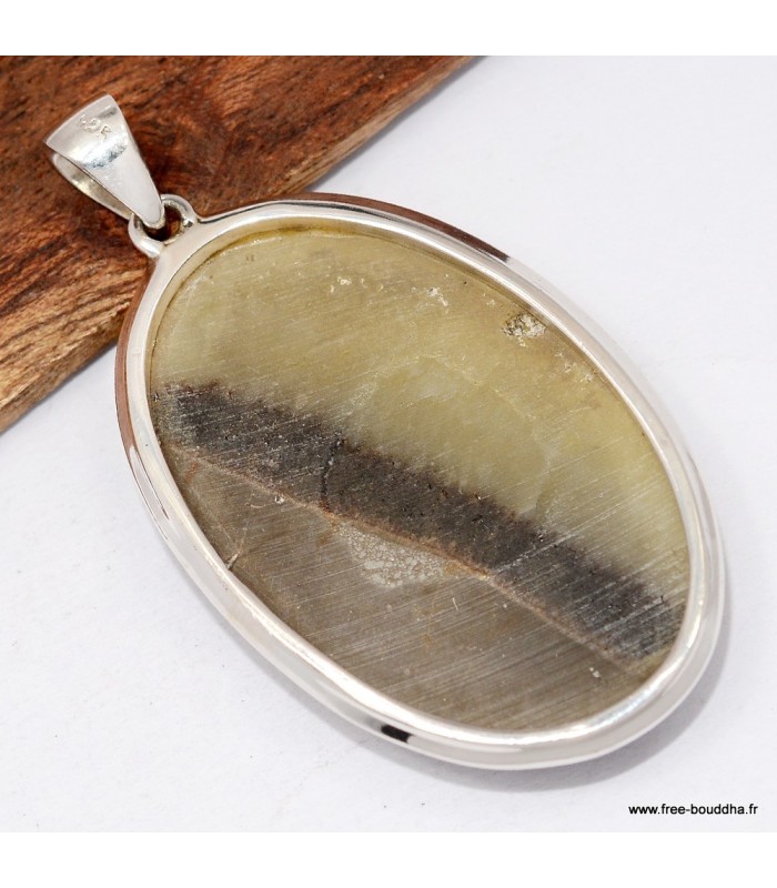 Pendentif Septaria jaune naturelle Madagascar argent 925