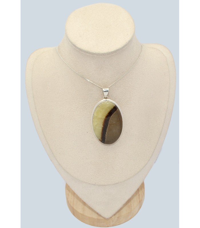 Pendentif Septaria jaune naturelle Madagascar argent 925