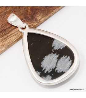 Pendentif Obsidienne Flocon de neige argent 925 véritable certifié