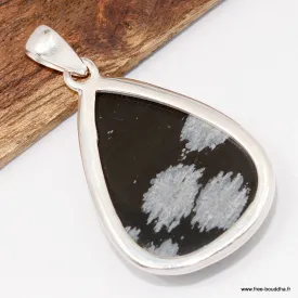 Pendentif Obsidienne Flocon de neige - Argent 925 - Bijoux en Obsidienne Flocon de neige