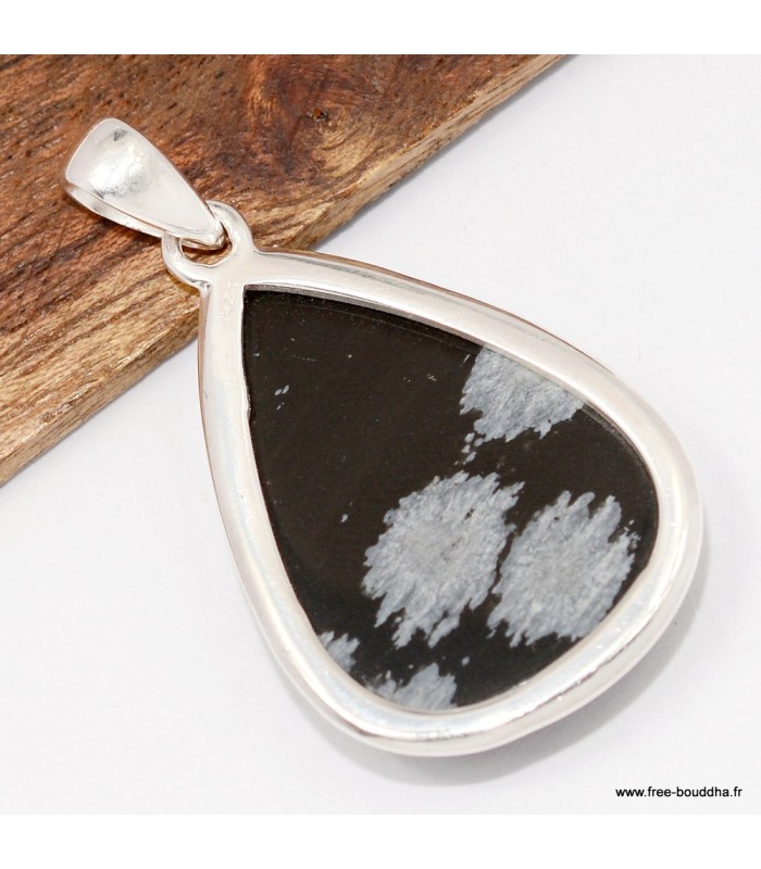 Pendentif Obsidienne Flocon de neige - Argent 925
