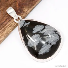 Pendentif Obsidienne Flocon de neige - Argent 925 - Bijoux en Obsidienne Flocon de neige