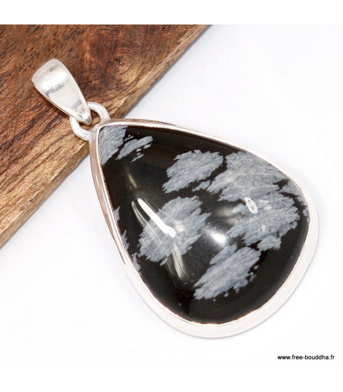 Pendentif Obsidienne Flocon de neige - Argent 925