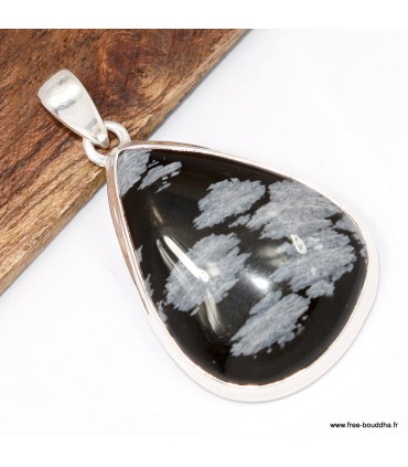 Pendentif Obsidienne Flocon de neige argent 925 véritable certifié