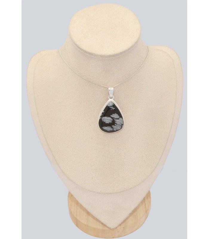 Pendentif Obsidienne Flocon de neige - Argent 925