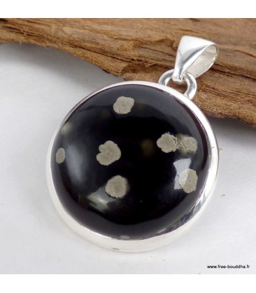 Pendentif Obsidienne Galaxie rond argent 925 sérénité et équilibre