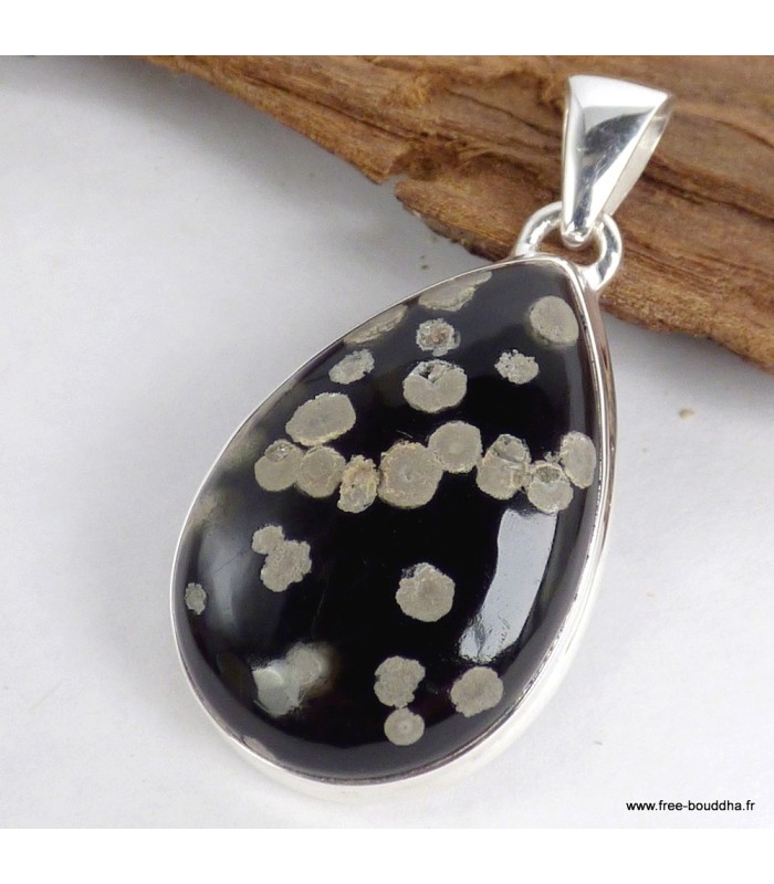 Pendentif Obsidienne Galaxie goutte argent 925 véritable