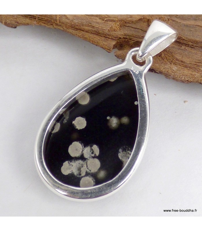 Pendentif Obsidienne Galaxie goutte argent 925 véritable