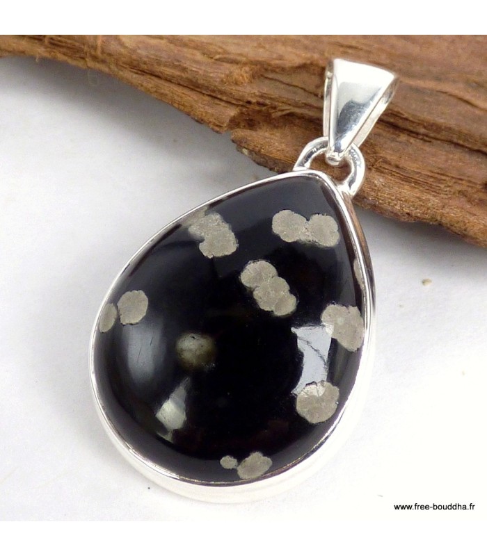 Pendentif Obsidienne Galaxie goutte argent 925 véritable certifié