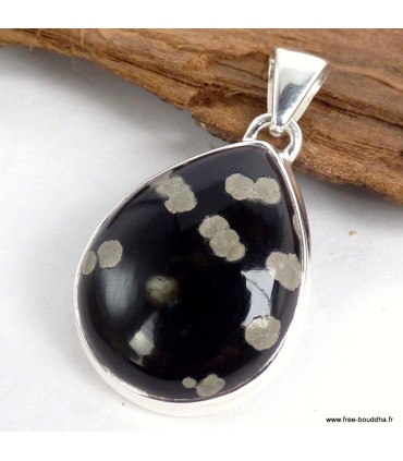 Pendentif Obsidienne Galaxie goutte argent 925 véritable certifié