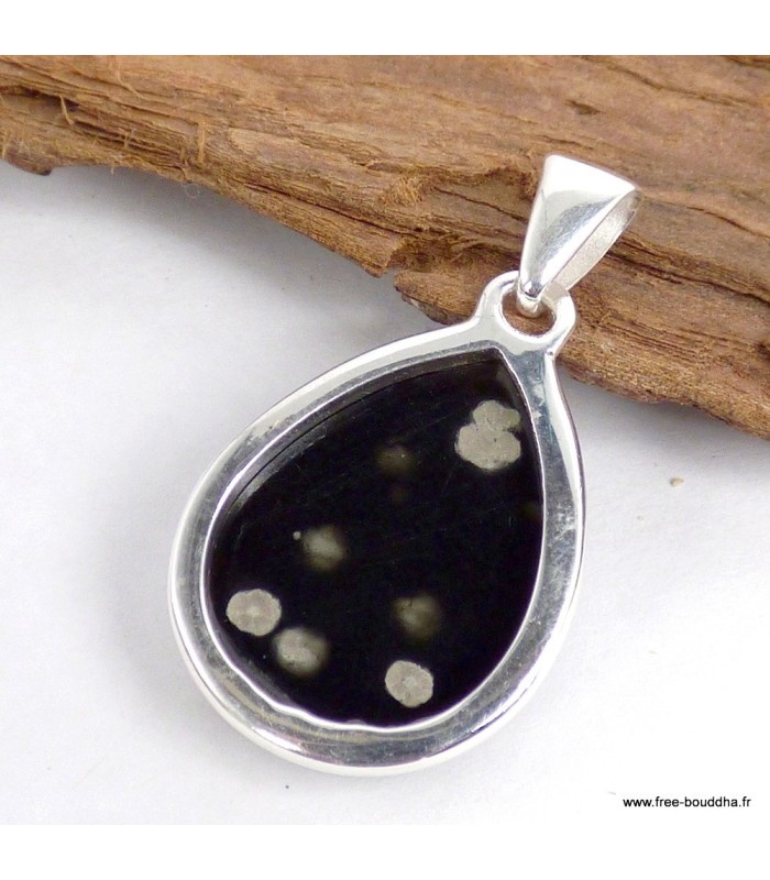 Pendentif Obsidienne Galaxie goutte argent 925 véritable certifié