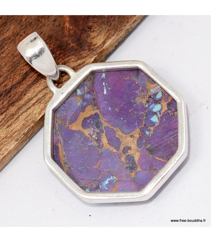Pendentif turquoise pourpre cuivrée authentique argent 925