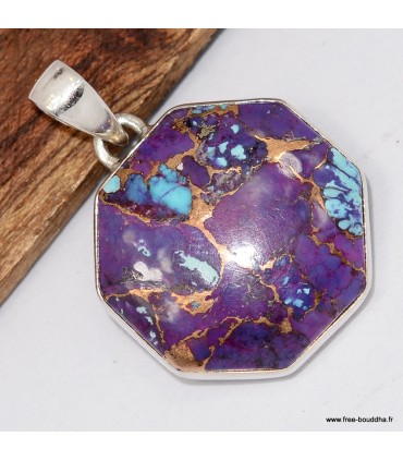 Pendentif turquoise pourpre cuivrée authentique argent 925