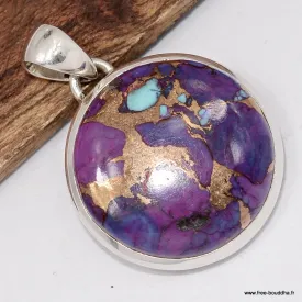 Bijou Turquoise Violette Cuivrée – Pendentif en Argent Massif - Bijoux en Turquoise