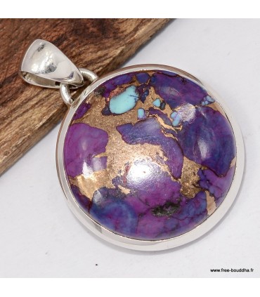 Pendentif turquoise Mohave violette, argent 925, bijou artisanal unique