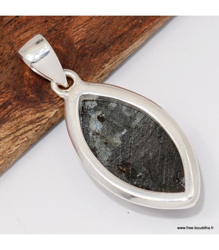 Pendentif Larvikite Pierre de Lune noire argent 925, bijou certifié