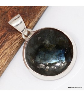 Pendentif Larvikite Pierre de lune noire rond authentique
