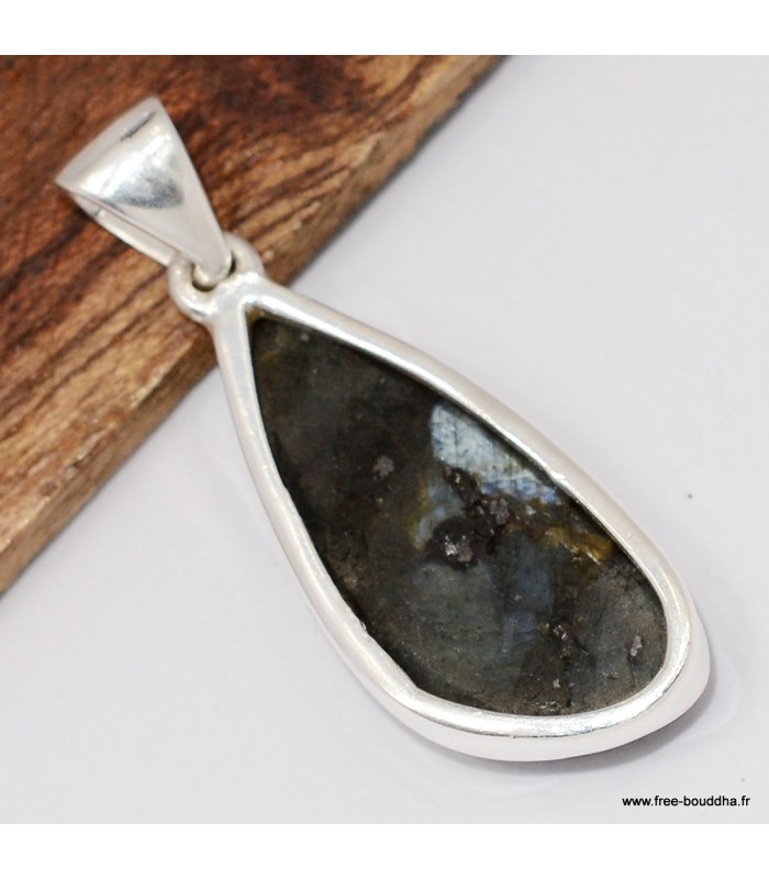 Pendentif Pierre de Lune noire Larvikite argent 925, bijou certifié